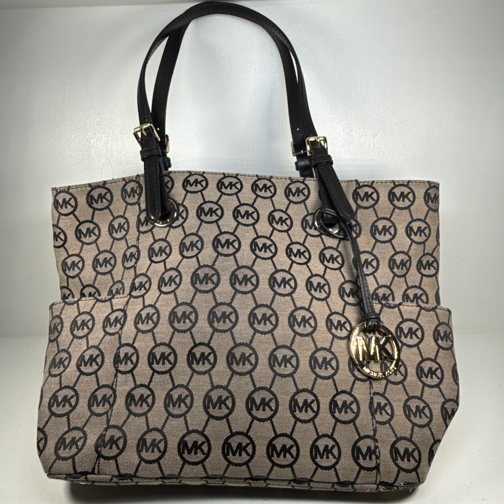 Michael Kors Jet Set Beige & Black Monogram Tote Bag‎